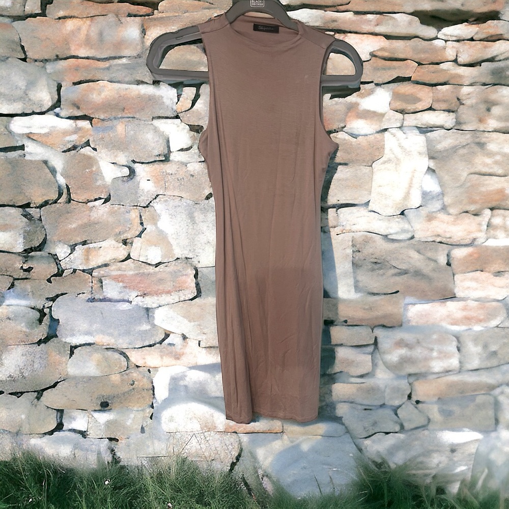 Shinestar beige midi sheath dress